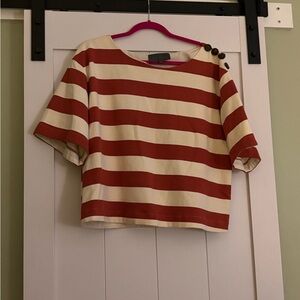 Anthropologie Rust Red and Cream Striped Mariner style Crop Top